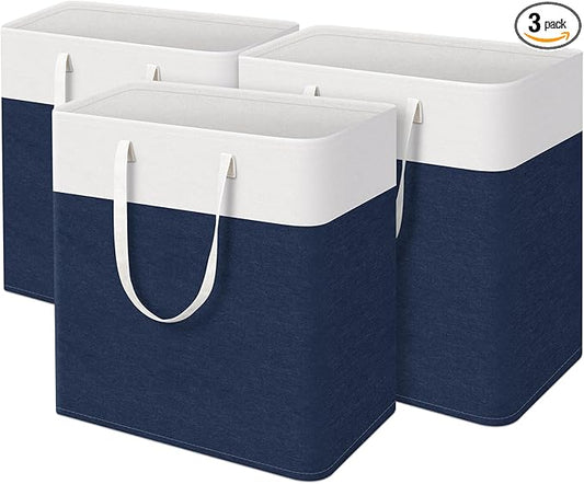 laundry basket 3-Pack, laundry hamper, Hamper with handles, collapsible laundry baskets, Waterproof dirty clothes hamper, Towel Storage for Home or Dorm, 100L-Blue