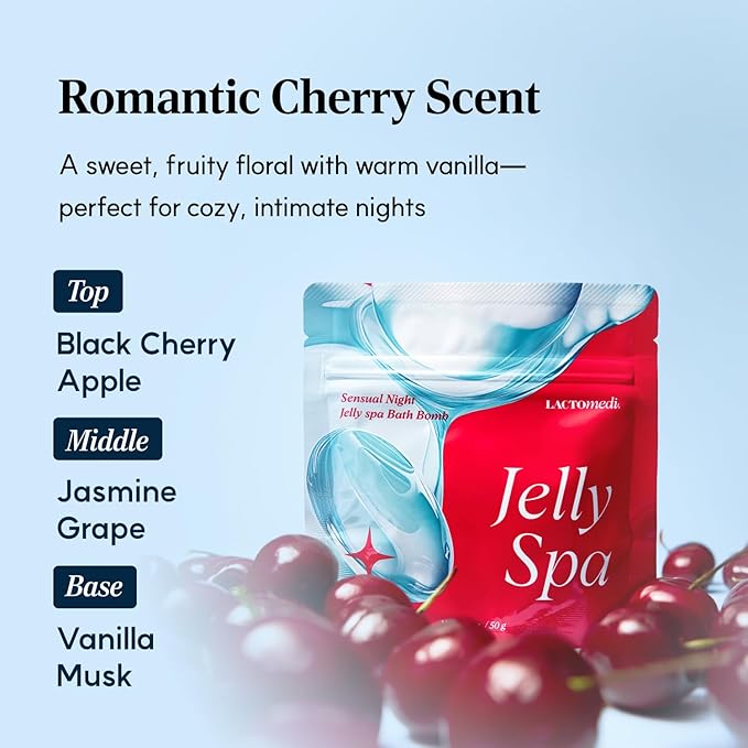 LACTOMEDI Jelly Spa Bath Bomb | Bath Slime for Couples | Romantic Cherry Scented Powder-to-Jelly Spa | pH-Balanced Formula with LACTO BVTC™ | 50g x 3EA