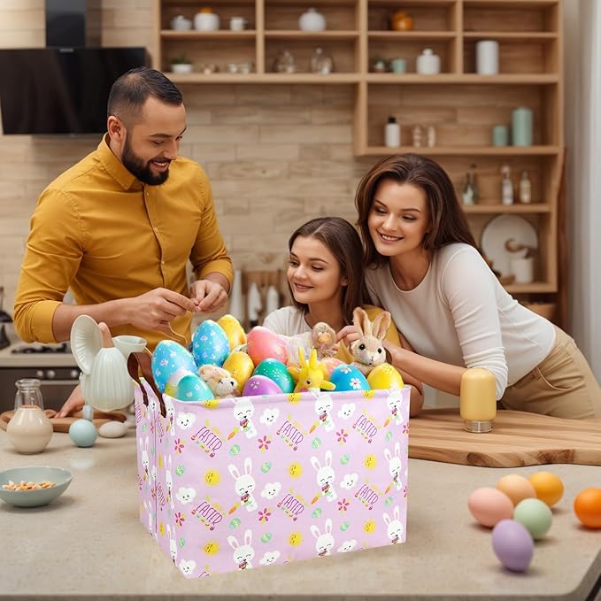 Large Rectangular Cute Kid Easter Basket Empty Bunny Eggs Easter Basket Gift Spring Room Storage Organizer Décor (Sun Cloud Rabbit Easter Egg)