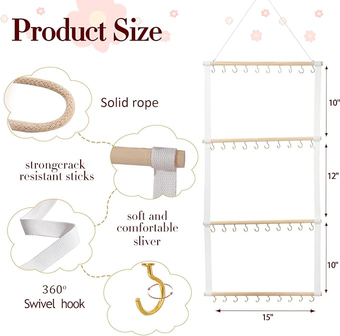 YOcity Baby Headband Organizer for Girl Bow Holder Hair Bow Organizer for Girls Hair Bows Baby Headband Holder for Girls Baby Hair Accessories Storage Wall Hanging Decor(Beige)