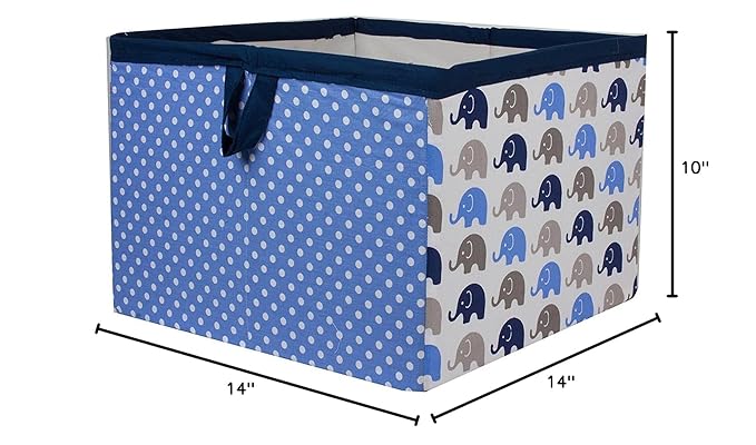 Bacati - Large Storage Tote Elephants Blue/Grey 14 x 14 x 10 inches