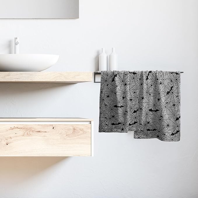 Halloween Black Bat Spooky Hand Towel Decoration Set of 2 Soft Absorbent Funny Halloween Scary Spiderwebs Tea Towels Baking Cooking Wash Cloth for Bathroom Kitchen Bar Beach Gym Spa Decor 14x28 Inch