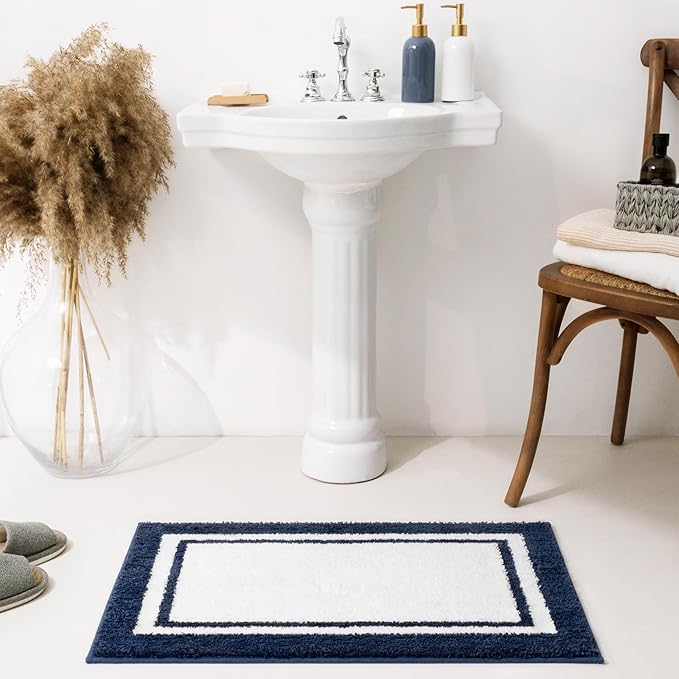 GRANNY SAYS Microfiber Bathroom Rugs Non Slip Washable, Water Absorbent Bathrooms Mats for Tub, Soft Bath Mats for Bathroom Floor & Shower, Bath Rug, 20" x 32", Navy Blue Bath Rugs