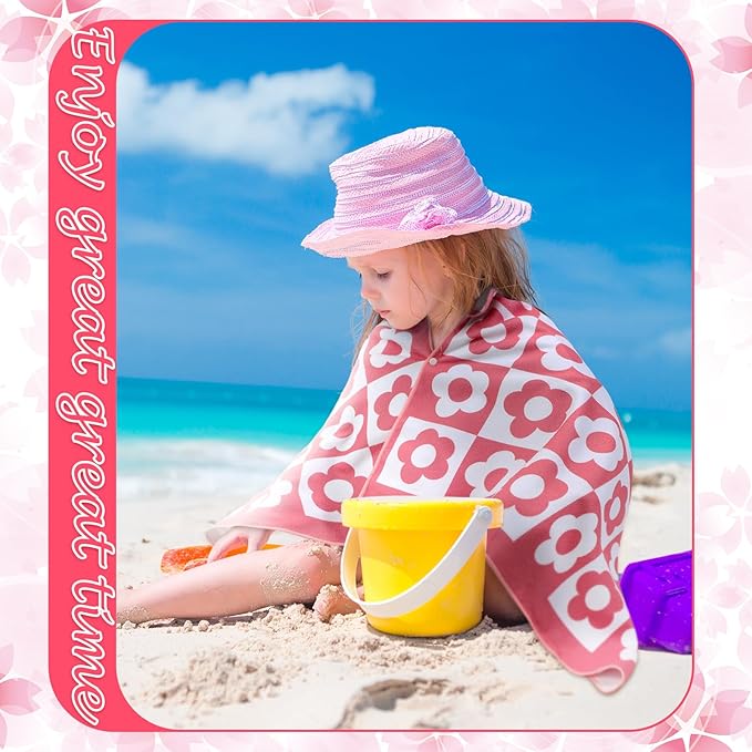 2 Pcs Kids Hooded Bath Towel 50" x 30" Kids Hooded Beach Bath Towels Pink Microfiber Toddlers Towels Pool Beach Towel Wrap for 3-12 Years Girls Toddlers Swimming Cover up 2 Design(Flowers)