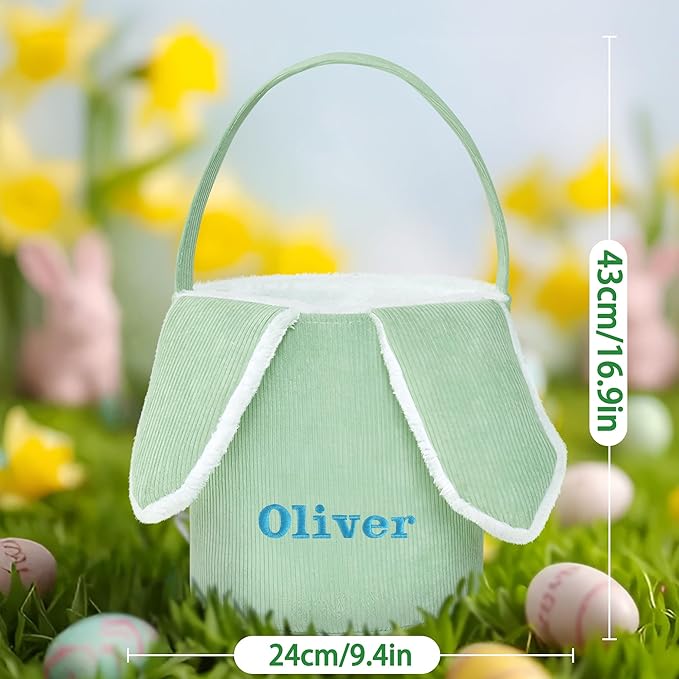 Easter Basket, Touber Easter Bunny Basket, Personalized Easter Baskets for Kids, Easter Gifts Basket for Girls Baby Children - Bunny Ear Green