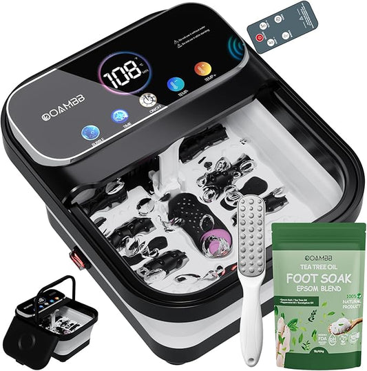 Collapsible Foot Spa with Heat, Bubble,Temp Control,Remote Control, Color Touch Screen Foot Bath Massager with 6 Massage Rollers,Foot Soaking Tub (Black+Green)