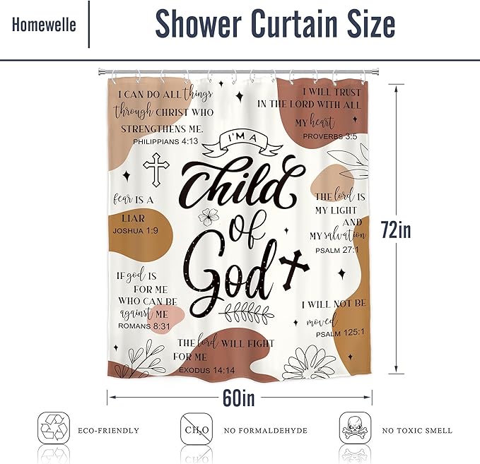 Homewelle Brown Abstract Bible Verses Shower Curtain Scripture Christian Boho Mid Century Inspirational Quotes 60Wx72H Inch Minimalist Geometric Plant Waterproof Polyester Fabric Bathroom Bathtub