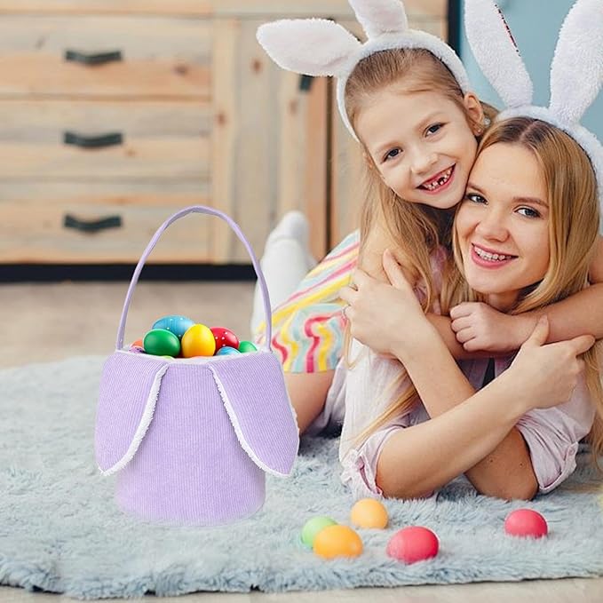 Bunny Egg Hunt Easter Bucket Plush | Easter Bucket Bags With Rabbit Ears,Bunny Ears Baskets For Kids,Easter Bunny Basket,Candy Storage Decorations With Rabbit Ears For Boys Girls