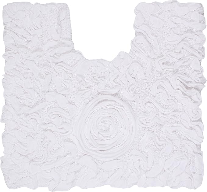 Home Weavers Bell Flower Collection 100% Cotton Tufted Bath Rugs, Extra Soft and Absorbent Bath Rugs, Non-Slip Bath Mats, Machine Washable, Bath Mats for Bathroom Floor and Tub, 20"x20" Contour, White