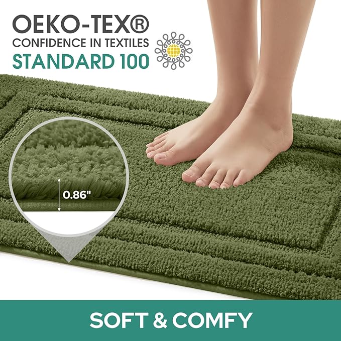 HOMEIDEAS Bathroom Rugs Sets 3 Piece, Super Soft and Absorbent Non Slip Microfiber Toilet Bath Mat with U-Shaped (Sage Green)