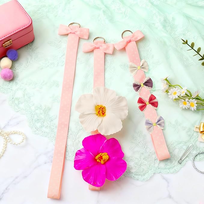 8 PCS Pink Bow Holder for Girls Hair Accessories Organizer, Hair Bows Clips Headband Storage Display Wall Hanging for Baby Room Nursery Decor