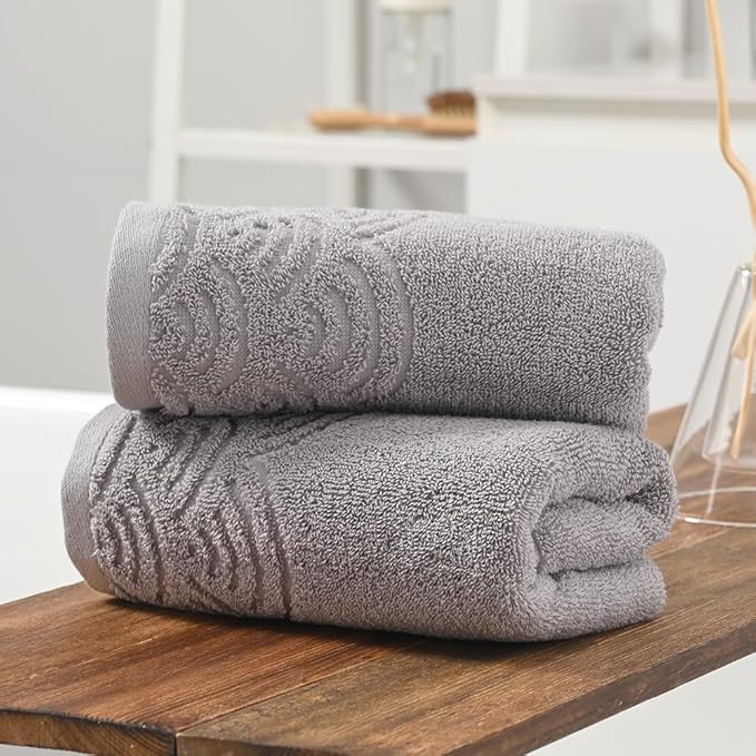 Grey Hand Towels Highly Absorbent 100% Cotton Ultra Soft Rippled Textured Edge Terry Decorative Hand Towel for Bathroom 13 X 29 inch, 2 Piece