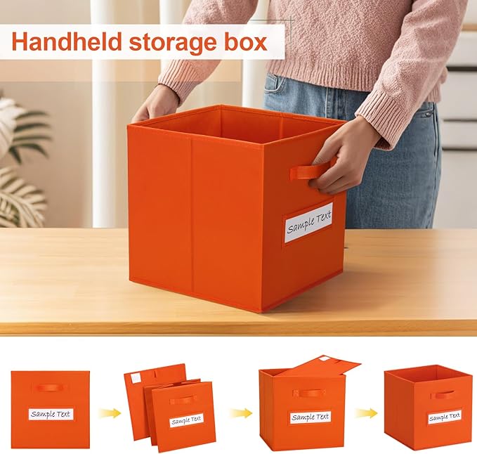 artsdi Fabric storage cubes (8 Pack) 11 Inch Cube Storage Bin, cube organizer bins with 8 Labels Window Cards & a Pen, Foldable cube organizer bins and Storage Box, Orange