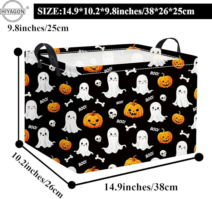 HIYAGON Rectangular Halloween Basket for Boys and Girls Kids Trick or Treat Pumpkin Basket for Halloween Parties Cute Storage Bin Organizer Box Room Decor(Black halloween)