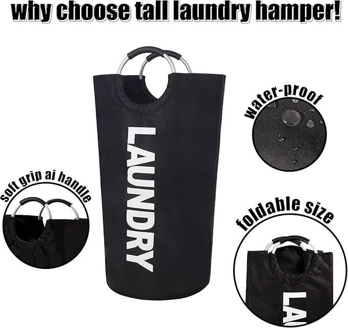 Twira 125L Pro XX-Large Laundry Baskets, Laundry Hamper Stands Up Well, Laundry Bag with Padded Handles, Waterproof Laundry Basket Collapsible, Clothes Hamper for College, Laundry, Bathroom (Black)