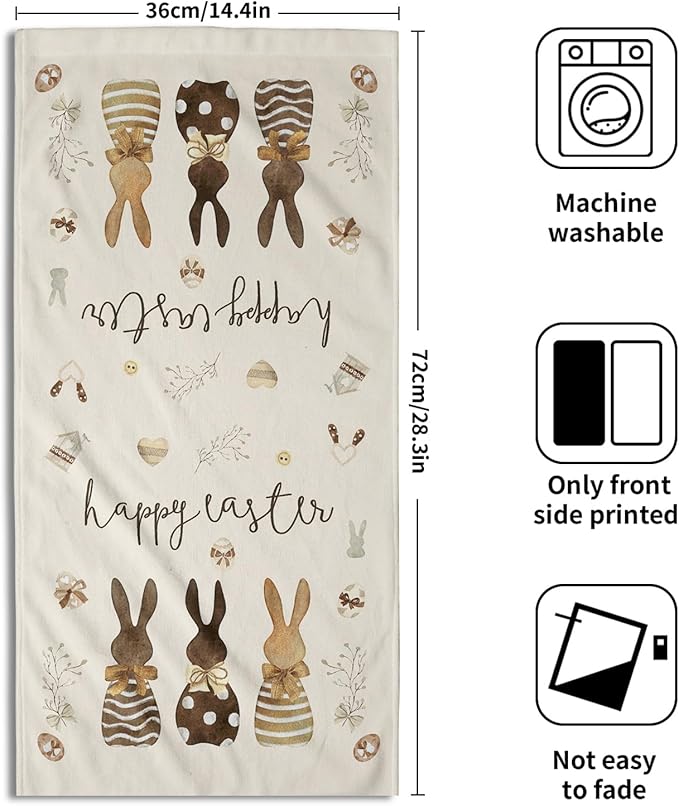 Happy Easter Hand Towels Rabbit Bunny Kitchen Towels Set of 2 Soft Absorbent Beige Easter Flowers Bath Towels 14x28 Inch Spring Holiday Dish Towels for Bathroom Kitchen Bar Tea Gym Spa Decor