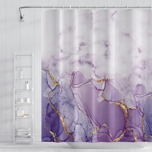 Abstract Marble Bathroom Shower Curtain Purple Gradient Watercolor Waterproof Polyester Shower Curtains Modern Luxury Artistic Aesthetic Shower Curtain with Hooks Decorative, 48x72 Inch