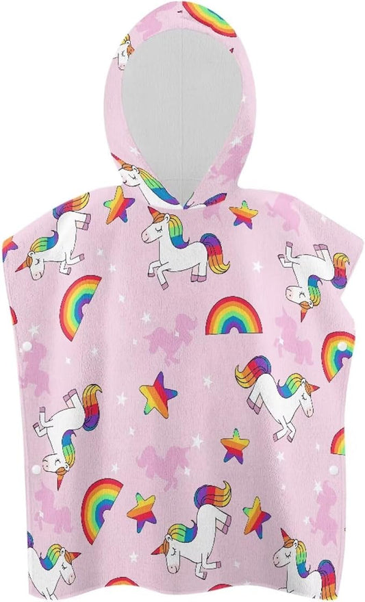 Kids Hooded Bath Towel Rainbow Unicorn Soft Towel Highly Absorbent Kids Hooded Beach Bath Towel for Boy Girl Shower Beach Pool