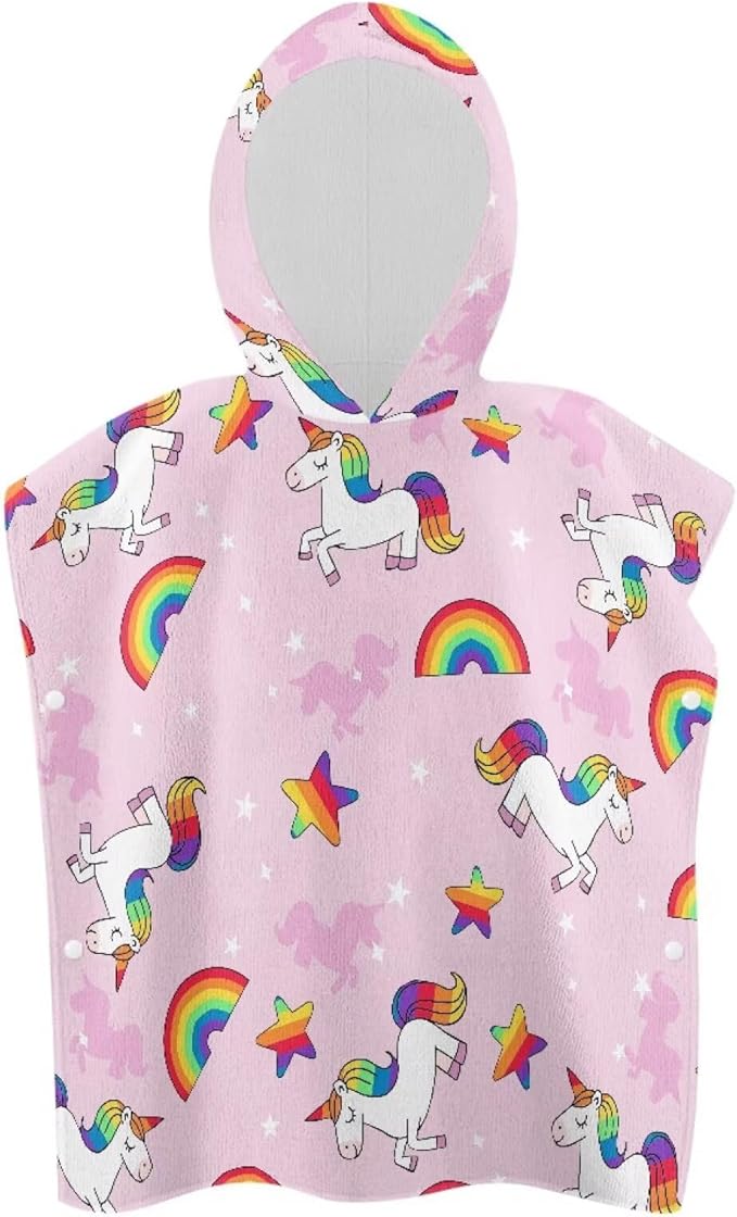 Kids Hooded Bath Towel Rainbow Unicorn Soft Towel Highly Absorbent Kids Hooded Beach Bath Towel for Boy Girl Shower Beach Pool