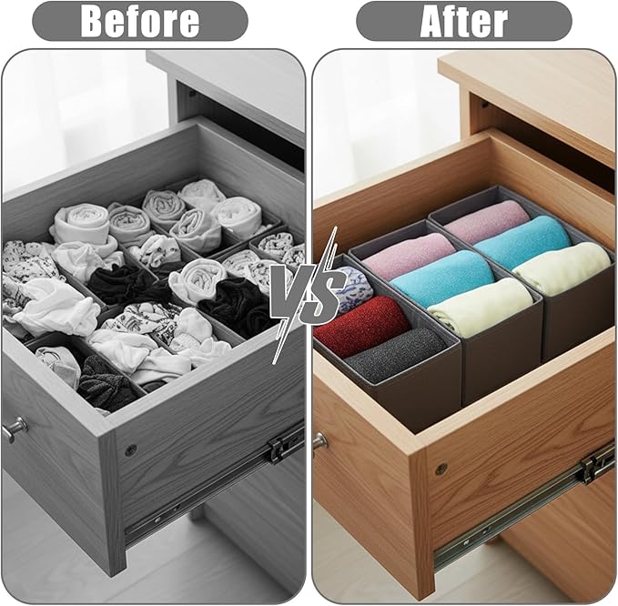 12 Pack Foldable Cloth Storage Box Closet Dresser Drawer Organizer Divider Fabric Baskets Bins Containers for Clothes Underwear Bras Socks Lingerie Clothing, Dark Grey