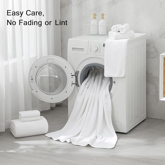 Hailea Luxury Bath Towels Set - 12 Piece (4 Large Bath Towels,4 Hand Towels,4 Washcloths), 100% Microfiber,Extra Absorbent Super Soft & Quick Dry,Complete Family Pack for Bathroom Gym Pool,White