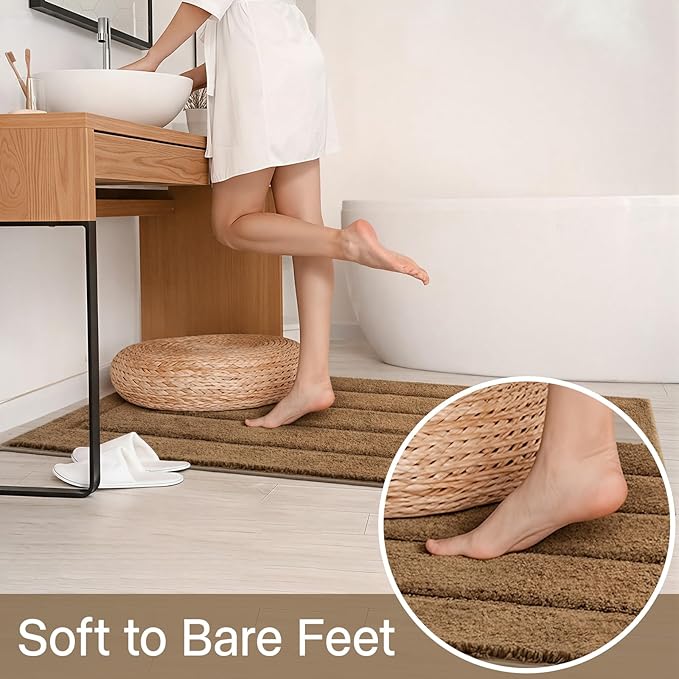 HOMORE Bathroom Runner Rug 24x60 Inch, Thick Soft and Absorbent Microfiber Bath Runner Rug, TPR Backing Non Slip Bath Mat, Washable Plush Bath Rug for Bathroom Floor Shower Tub Sink, Light Brown