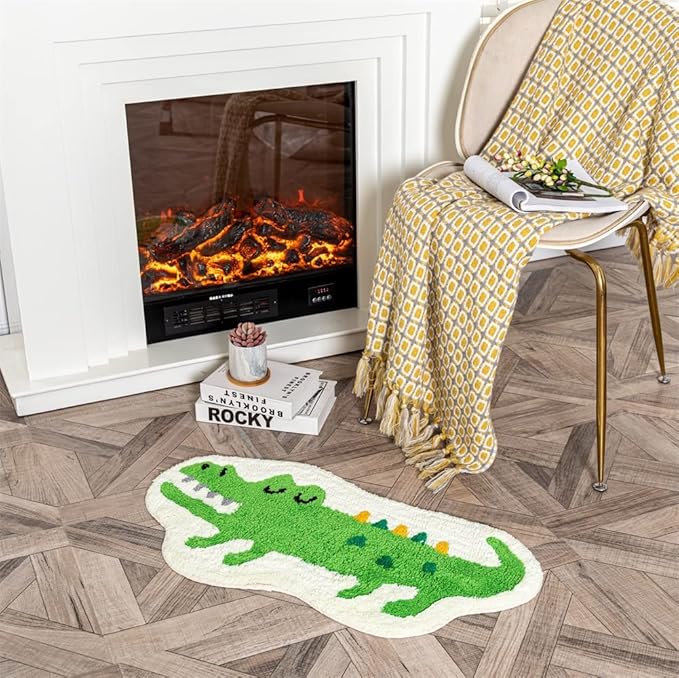 Green Crocodile Shaped Rug Cute Faux Animal Print Bath Mat Shower Rug for Bathroom, Tub, Shower - Non-Slip Water Absorption Carpet for Home Decor Door Mat Playmat 15.7x29.5in