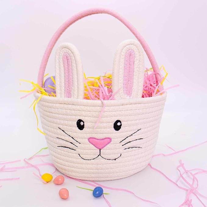Personalized Easter Bunny Rope Basket (Pink)