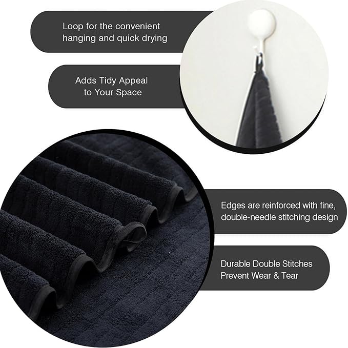 Hailea Black Hand Towels Set 16x31 Inches,Soft Microfibers Bathroom Towel Set 2 Pack,Highly Absorbent Quick Dry Luxury Towel Hotel Spa Gym Hand Towel Collection for Bathroom