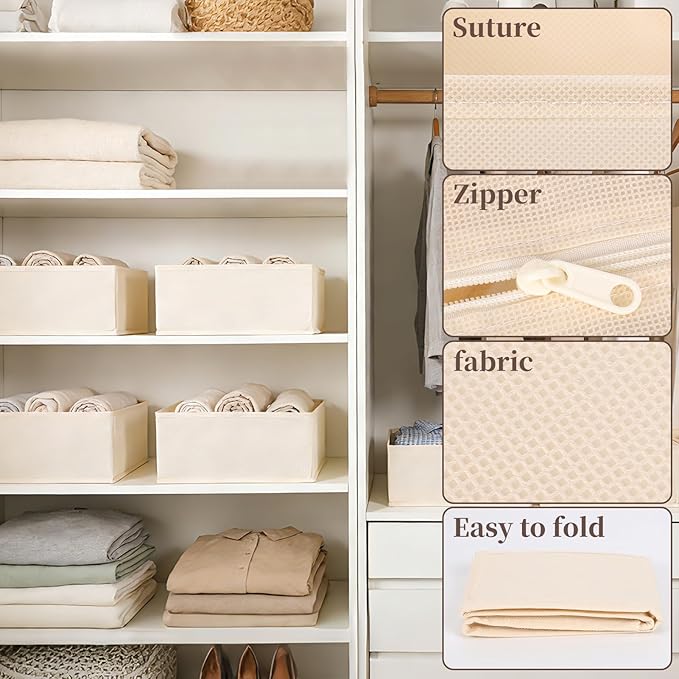 Drawer Organizer Clothes, 16 Pack Dresser Organizer Bins, Foldable Closet Organizers and Storage Fabric Dresser Bins, Shallow Drawer Dividers for Clothing, Underwears, Socks, Tie