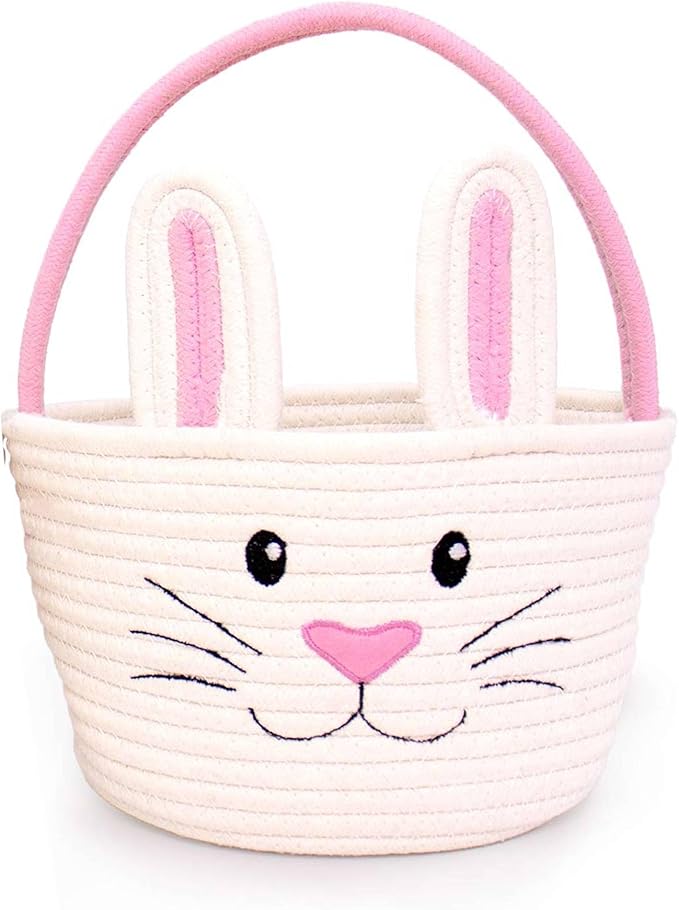 Personalized Easter Bunny Rope Basket (Pink)