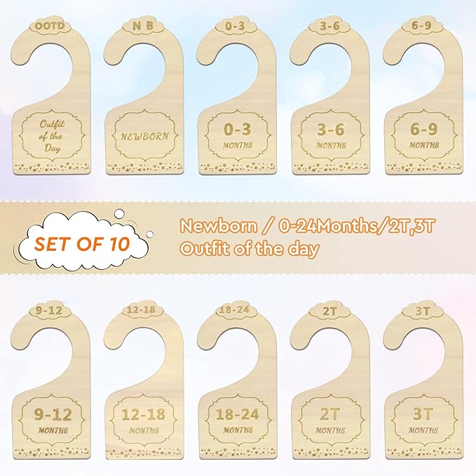 Wood Baby Closet Dividers for Baby Clothes, 10x Double-Sided Organizer - Baby Clothing Size Age Dividers, Baby Clothes Dividers, and Nursery Closet Organizers