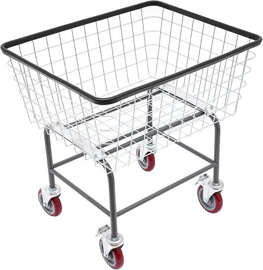 Laundry Cart,Steel Wire Laundry Cart,Laundry Basket With Wheels,Heavy Duty Commercial Wire Laundry Basket Cart for Laundry Clothes Storage 26.77x21.5x26in (B)