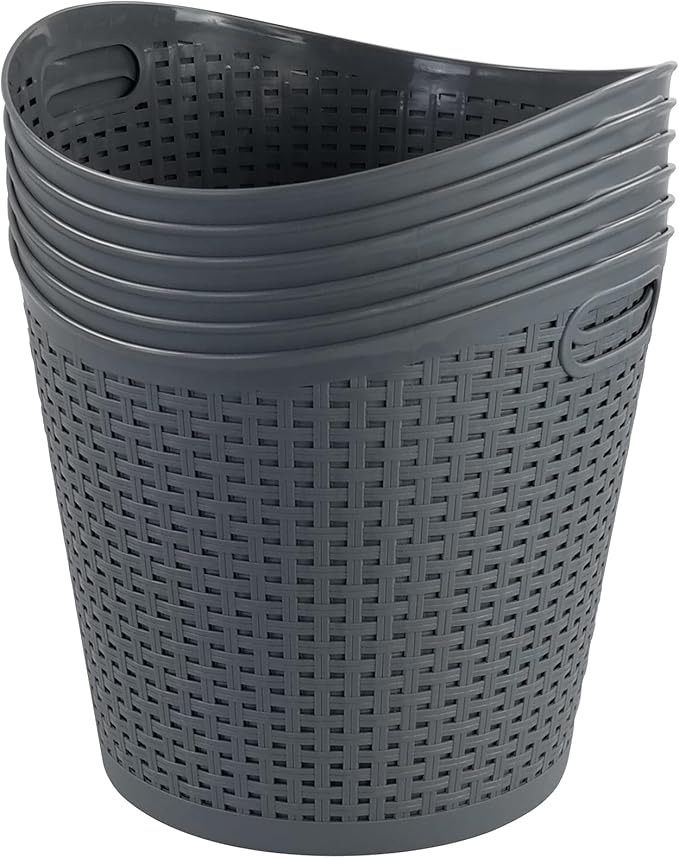 6-Pack Large Plastic Storage Basket, 30 L Laundry Hamper, Gray
