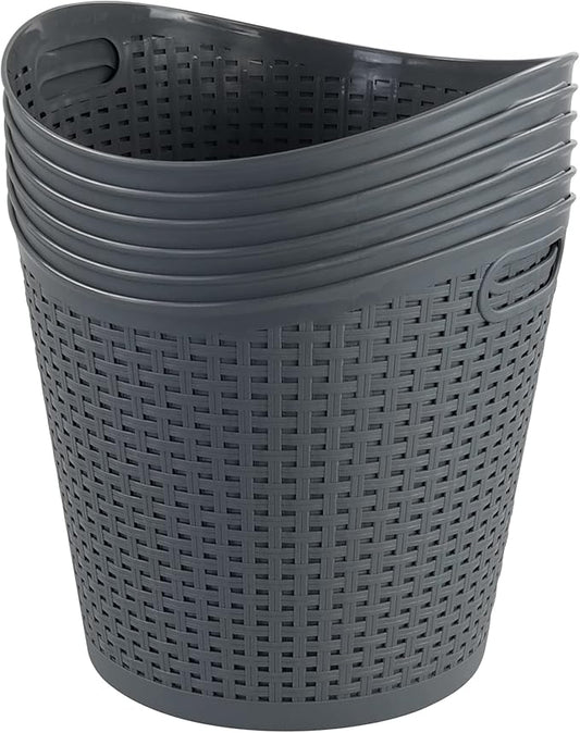 6-Pack Large Plastic Storage Basket, 30 L Laundry Hamper, Gray