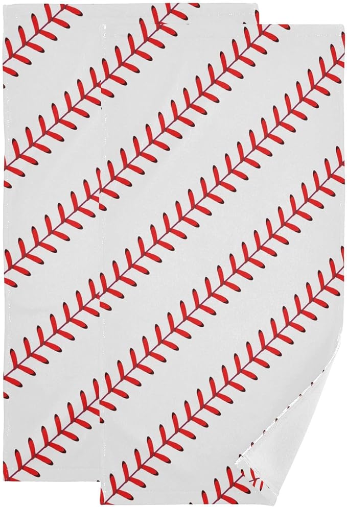 2 Pcs White Red Baseball Stitches Hand Towels for Bathroom,Soft Absorbent Sport Themed Base Ball Dish Towels for Kitchen,Quick Dry Decorative Guest Bathroom Towels for Face,Shower 14"x28"