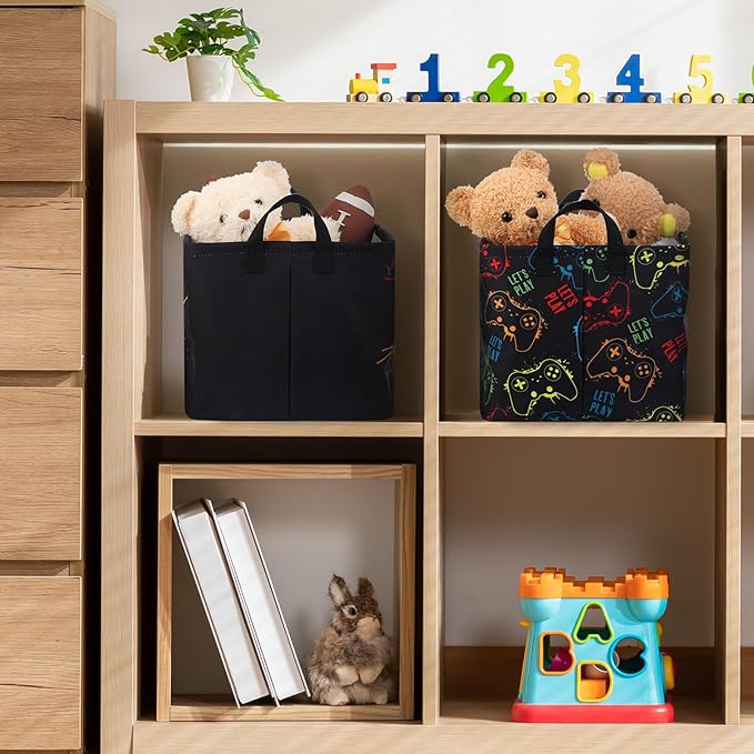 2 Pcs Rectangle Gamer Laundry Basket Hamper Foldable Kids Laundry Baskets Boys Hamper Waterproof Game Joystick Storage Basket Clothes Toys Organizer for Boys Bedroom Easter Gifts