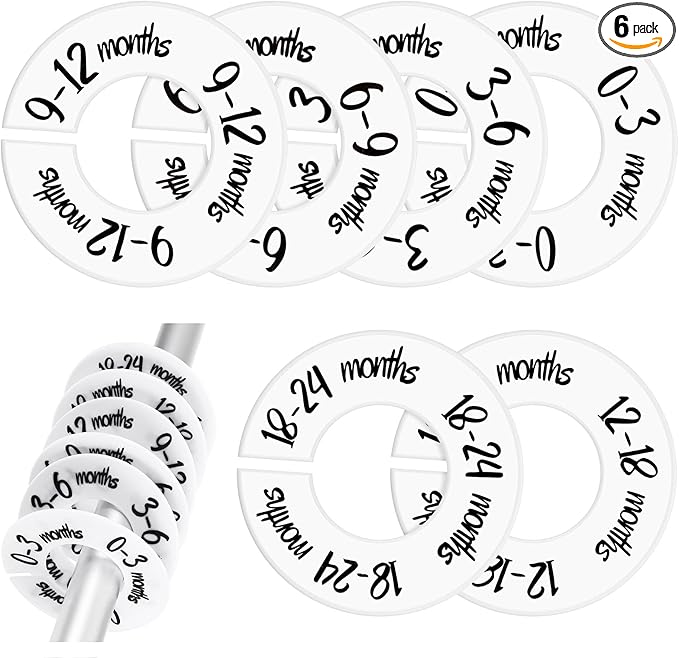 Baby Closet Dividers 6 Pack, Unisex Nursery Closet Organizer for Easy Sorting, 0-24 Months Hanger Divider from Newborn to Toddler, Baby Clothing Dividers Age Divider Fits Most Rod(White)