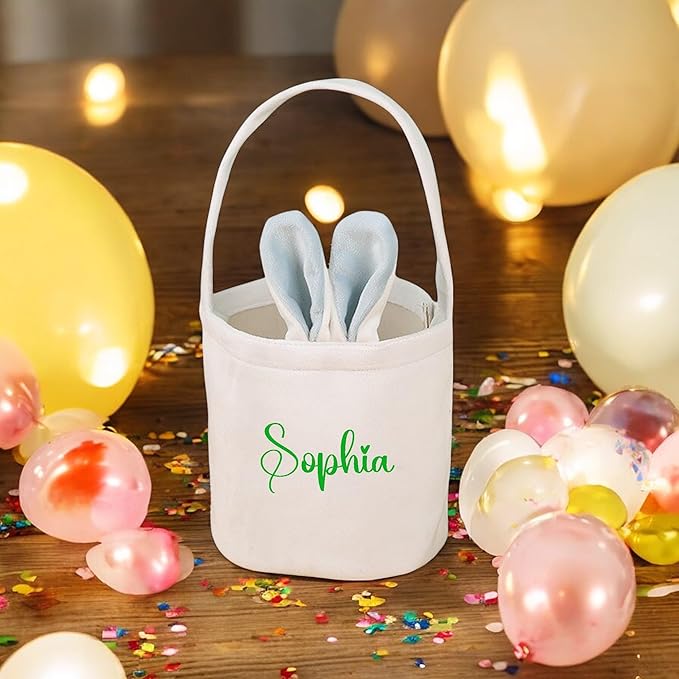 Custom Name Easter Tote Basket Cute Solid Colour Bunny Ears Basket Personalised Easter Bunny Bucket