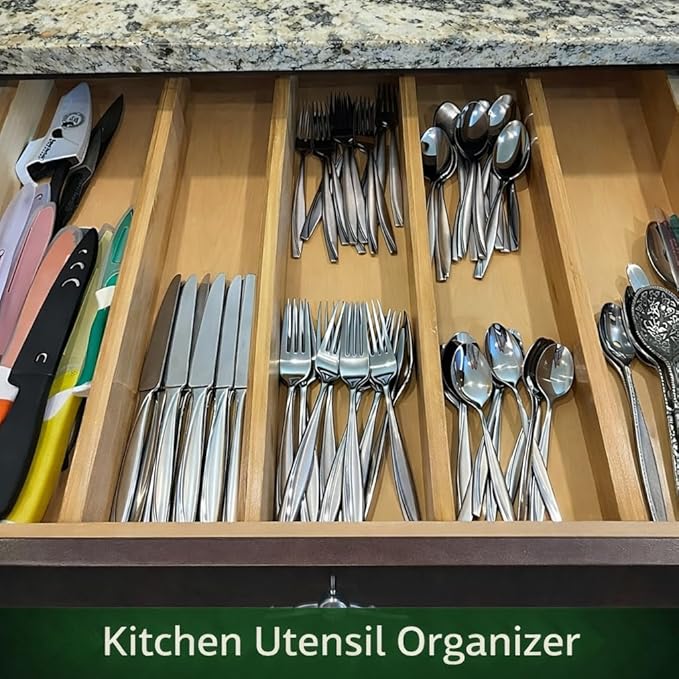 Bamboo Drawer Dividers, 6 Pack 2.4" Height Adjustable from 12.5-17" Works in Kitchen, Dresser, Bathroom, Bedroom, Drawer, Desk, Expandable Drawer Separators Splitte with Soft Foam Ends