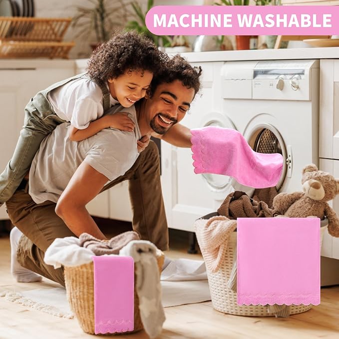 2 Pcs 100% Cotton Bath Towels for Bathroom 16 * 27 Inch Scalloped Bath Towels Embroidered Decorative 600 GSM Soft Absorbent Bath Towel for Bathroom Hotel Spa Sport Yoga (Prue Pink)