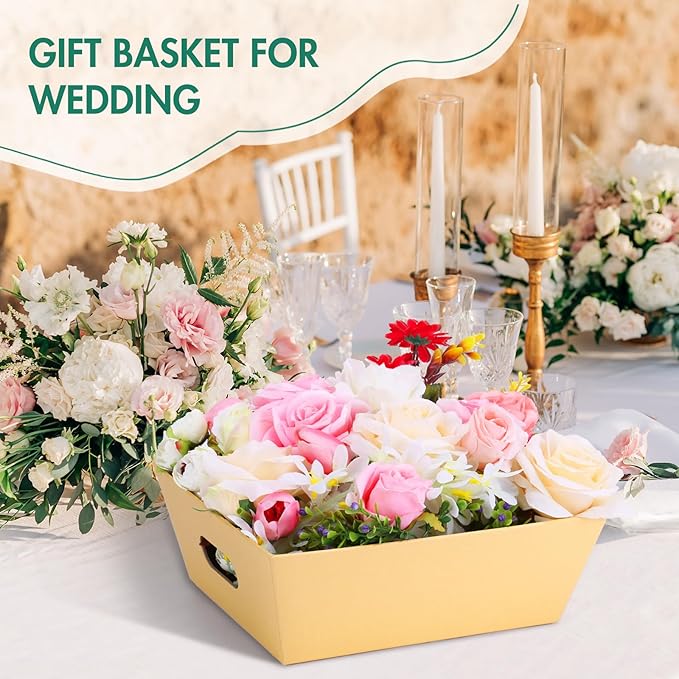 AFOROEOA 6PACK Baskets For Gifts Empty, 10x12”Thick Kraft Gift Basket with 6Bows 6Bags Empty Gift Baskets for Christmas, Valentine’s Day, Easter, Birthdays, Valentine’s Day Wrapping Gift