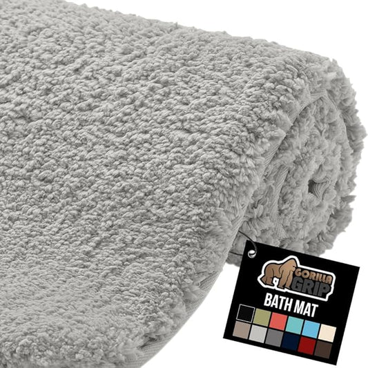 GORILLA GRIP Bathroom Rugs, 60x24, Ultra Soft Absorbent Mat, Thick Plush Bath Rug, Machine Washable, Microfiber Quick Dry, Mats for Shower, Bathtub and Floor, Home Decor Accessories, Light Gray