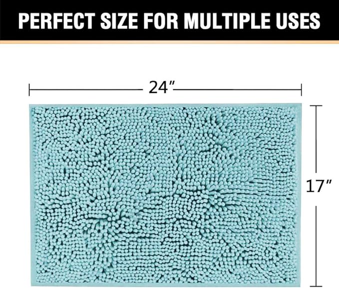 H.VERSAILTEX Bath Mat Bathroom Rug Bath Rugs for Bathroom Non Slip Bath Mats Extra Thick Chenille Rug 17" x 24" Absorbent Soft Shaggy Washable Dry Fast Plush Rugs for Bathtubs - Aqua Haze
