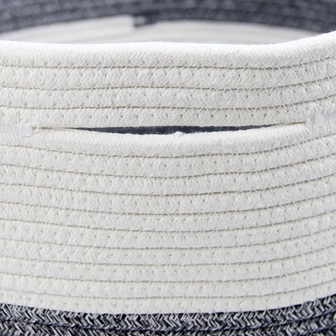 Casaphoria XXXLarge Cotton Rope Basket for Living Room - Woven Storage Basket with Handle for Blankets, Towels and Pillows Laundry Hamper | White and Grey (22" x 22" x 14")
