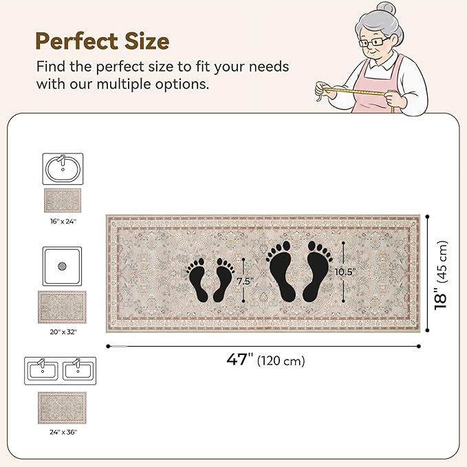 GRANNY SAYS Boho Bathroom Runner 47"x 18" Non-Slip,Quick Dry & Washable Vintage Bath Rug,Distressed Farmhouse Plush Velvet Bath Mat for Sink Shower and Bathtub, Flower Beige