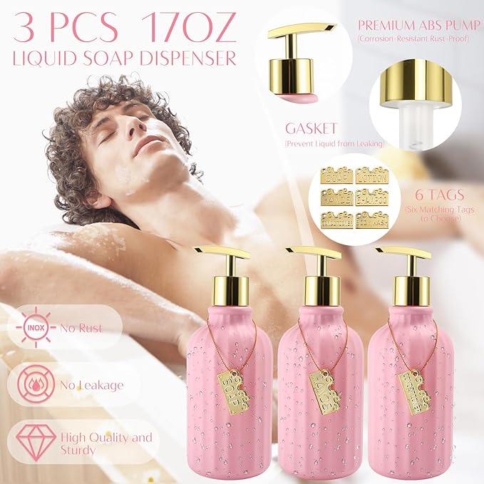 32PCS Bathroom Accessories Set Bathroom Set,Pink Shower Curtain Set,Bath Towel Set,Hand Towel,Toilet Brush,Trash Can & 3PCS Soap Dispenser