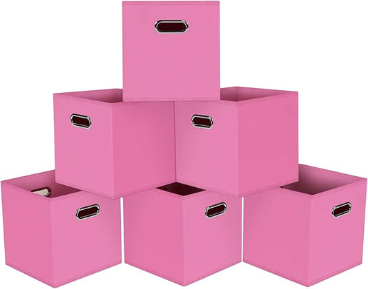 Black Foldable Storage Cubes Bins, Fabric Storage Box Cubes Organizer Baskets with Dual Handles for Home Organizer,Set of 6,(Pink)