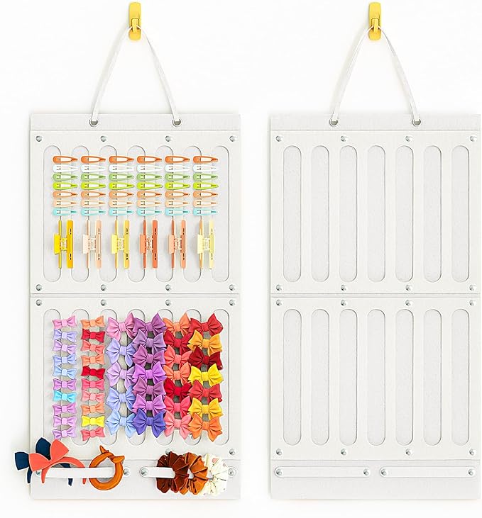 Bow Holder for Girls Hair Bows, Hair Accessories Organizer for Toddler Kids Baby Girl, Hanging Hairbow Storage Organizer Hanger Rack for Hair Stuff, Nursery Room Decor for Wall Door, Beige