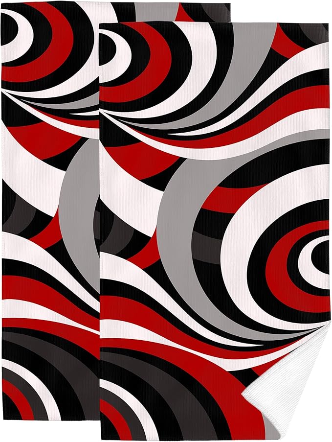 Abstract Red Black Grey White Hand Towels for Bathroom 14x28 Inch, Modern Retro Bath Hand Towels Set of 2 for Farmhouse Gym Kitchen Hotel Home Black Red Bathroom Decorations